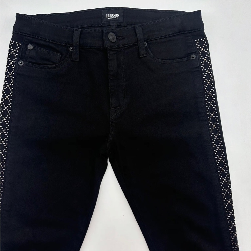 Hudson Luna Skinny Crop Women's Size 29 Black Studded Mid Rise Denim Jeans